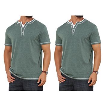 2 Packs Men's Henley Shirt V-Neck Colorblock Button Down Short Sleeve T-Shirts