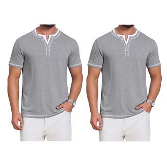 2 Packs Men's Henley Shirt V-Neck Colorblock Button Down Short Sleeve T-Shirts