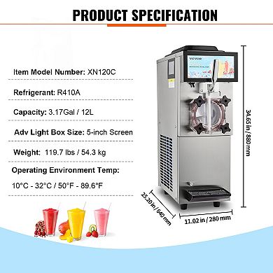 VEVOR Commercial Slushy Machine, 12L / 3.17 Gal Single Tank, Cool and Freeze Modes