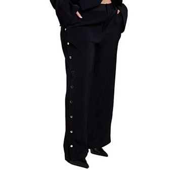ELOQUII Women's Plus Size Snap Detail Wide Leg Trouser