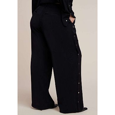 ELOQUII Women's Plus Size Snap Detail Wide Leg Trouser