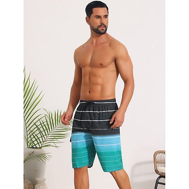 2 Packs Striped Beach Shorts for Men's Drawstring Waist Vacation Board Shorts with Pockets
