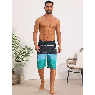 2 Packs Striped Beach Shorts for Men's Drawstring Waist Vacation Board Shorts with Pockets