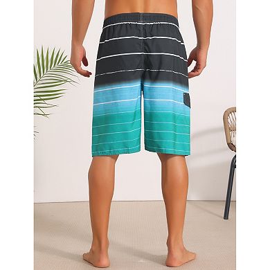 2 Packs Striped Beach Shorts for Men's Drawstring Waist Vacation Board Shorts with Pockets