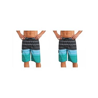2 Packs Striped Beach Shorts for Men's Drawstring Waist Vacation Board Shorts with Pockets