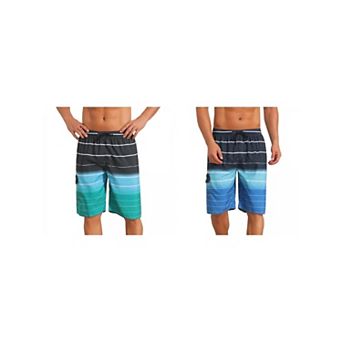 2 Packs Striped Beach Shorts for Men's Drawstring Waist Vacation Board Shorts with Pockets