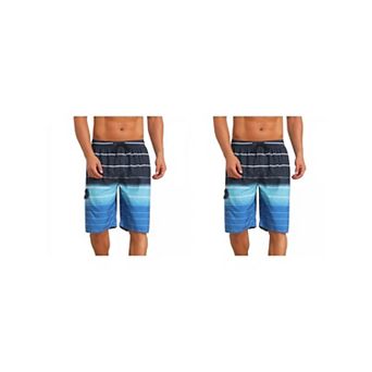 2 Packs Striped Beach Shorts for Men's Drawstring Waist Vacation Board Shorts with Pockets