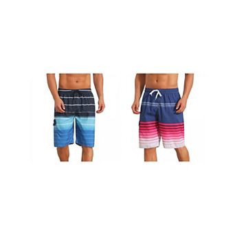 2 Packs Striped Beach Shorts for Men's Drawstring Waist Vacation Board Shorts with Pockets