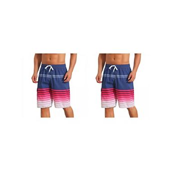2 Packs Striped Beach Shorts for Men's Drawstring Waist Vacation Board Shorts with Pockets