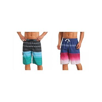 2 Packs Striped Beach Shorts for Men's Drawstring Waist Vacation Board Shorts with Pockets