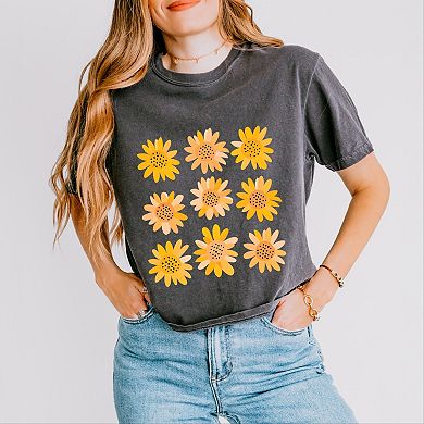 Sunflowers Stacked - Women's Boxy Crop Top Graphic T-Shirt