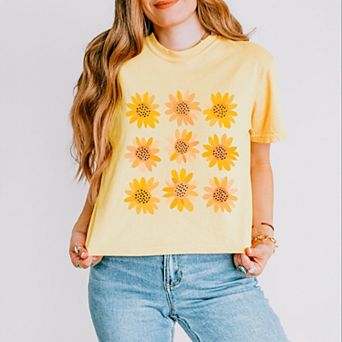 Sunflowers Stacked - Women's Boxy Crop Top Graphic T-Shirt
