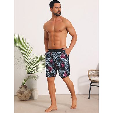 2 Packs Printed Swimming Shorts for Men's Elastic Liner Drawstring Beach Shorts with Pockets