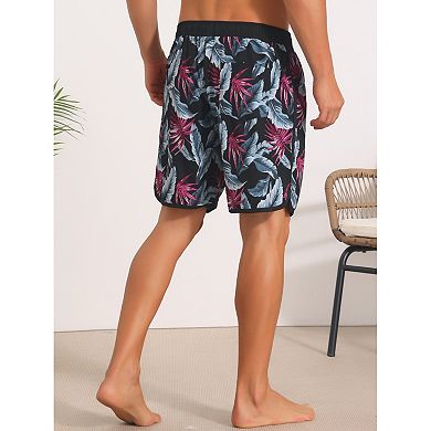 2 Packs Printed Swimming Shorts for Men's Elastic Liner Drawstring Beach Shorts with Pockets
