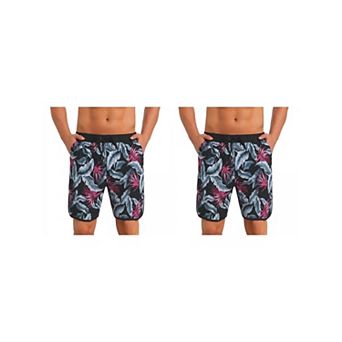2 Packs Printed Swimming Shorts for Men's Elastic Liner Drawstring Beach Shorts with Pockets