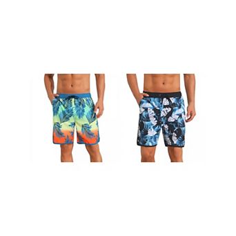 2 Packs Printed Swimming Shorts for Men's Elastic Liner Drawstring Beach Shorts with Pockets