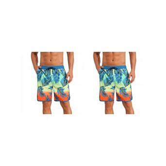 2 Packs Printed Swimming Shorts for Men's Elastic Liner Drawstring Beach Shorts with Pockets