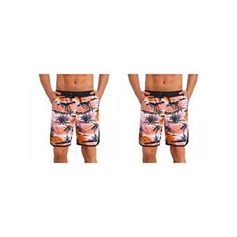 2 Packs Printed Swimming Shorts for Men's Elastic Liner Drawstring Beach Shorts with Pockets