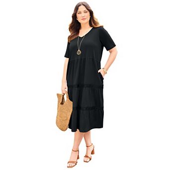 Catherines Women's Plus Size Gauze Crochet Tiered Dress