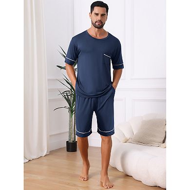2 Sets Nightwear Pajama for Men's Summer Short Sleeves Crew Neck with Pockets Pajama Set