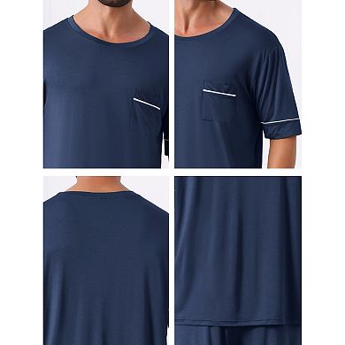 2 Sets Nightwear Pajama for Men's Summer Short Sleeves Crew Neck with Pockets Pajama Set