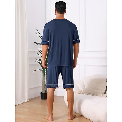 2 Sets Nightwear Pajama for Men's Summer Short Sleeves Crew Neck with Pockets Pajama Set