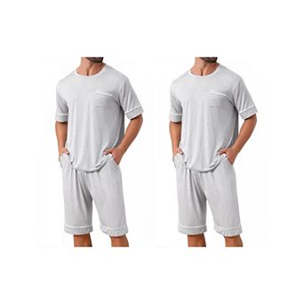 2 Sets Nightwear Pajama for Men's Summer Short Sleeves Crew Neck with Pockets Pajama Set