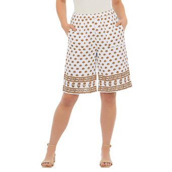 Roaman's Women's Plus Size Linen-Blend Pull-On Elastic Waist Shorts