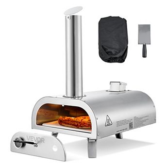 VEVOR Pizza Oven Outdoor, 12" Pellet Pizza Oven, Portable with Built-in Thermometer, Silver