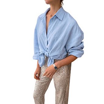 Women's Long Sleeve Casual Shirt- Loose Fit Lightweight Stand Collar Button Down Cardigan