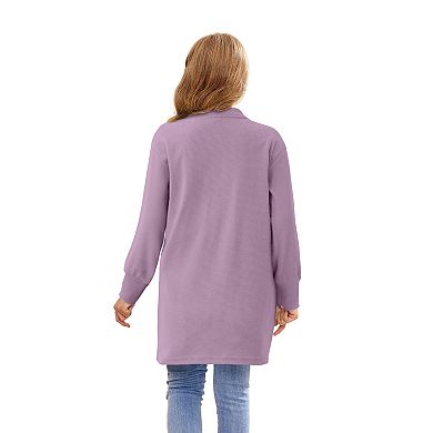 Girls Open Front Long Sleeve Chunky Knit Cardigan