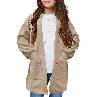 Girls Open Front Long Sleeve Chunky Knit Cardigan