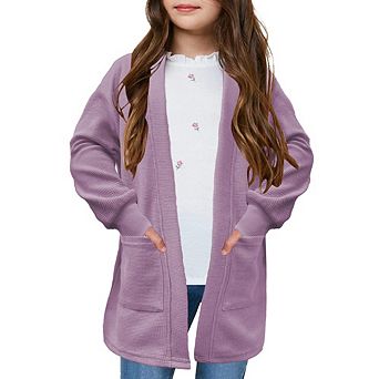 Girls Open Front Long Sleeve Chunky Knit Cardigan