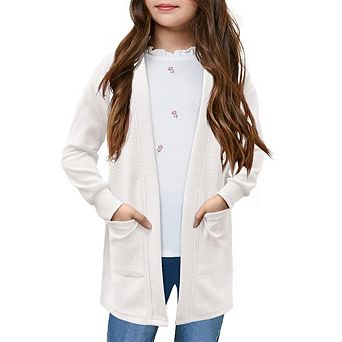 Girls Open Front Long Sleeve Chunky Knit Cardigan