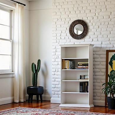 White 5 Shelf Bookcase - Elegant Tall Bookshelf for Home and Office Use
