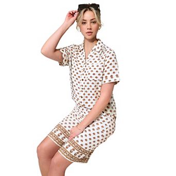 Roaman's Women's Plus Size Linen-Blend Short Sleeve Button-Front Shirt