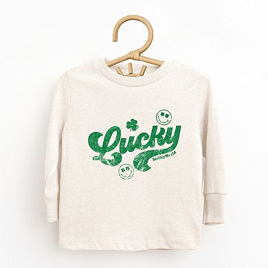 SmileyWorld Lucky Cursive Distressed - Toddler Long Sleeve Graphic Tee