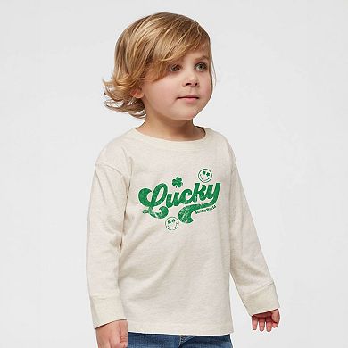 SmileyWorld Lucky Cursive Distressed - Toddler Long Sleeve Graphic Tee
