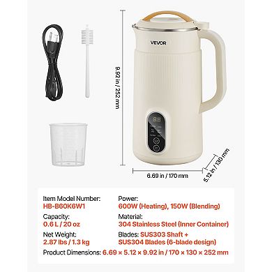 VEVOR 6-in-1 Nut Milk Maker, 20 oz Soy Milk Maker Machine with 6 Blades