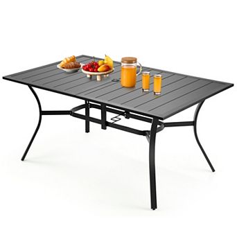 VEVOR Outdoor Patio Dining Table, 59 inch Long Rectangular Metal Steel Slat Backyard Tables for 4-6