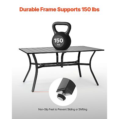 VEVOR Outdoor Patio Dining Table, 59 inch Long Rectangular Metal Steel Slat Backyard Tables for 4-6