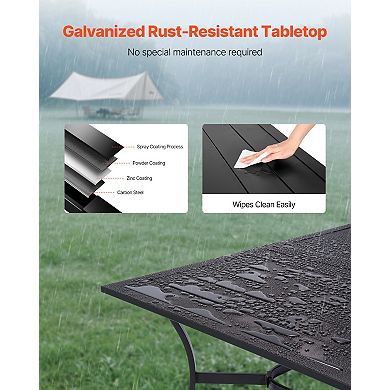 VEVOR Outdoor Patio Dining Table, 59 inch Long Rectangular Metal Steel Slat Backyard Tables for 4-6