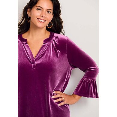 Avenue Women's Plus Size Split Neck Bell Sleeve Top