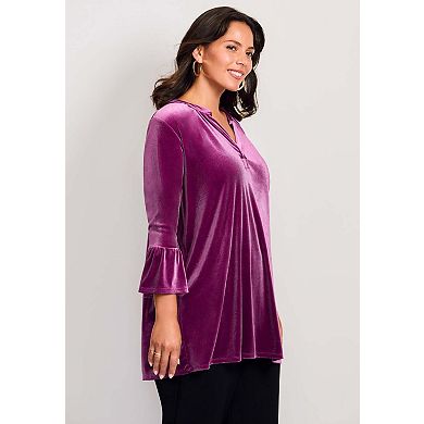 Avenue Women's Plus Size Split Neck Bell Sleeve Top