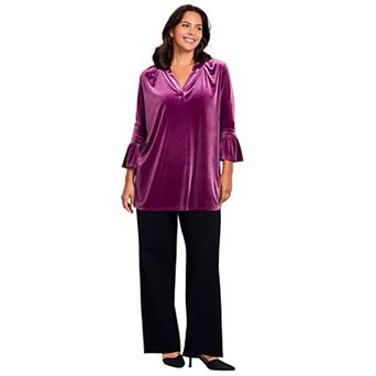 Avenue Women's Plus Size Split Neck Bell Sleeve Top