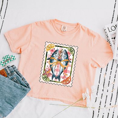Sardines Stamp - Women's Boxy Crop Top Graphic T-Shirt