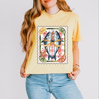 Sardines Stamp - Women's Boxy Crop Top Graphic T-Shirt