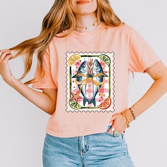 Sardines Stamp - Women's Boxy Crop Top Graphic T-Shirt