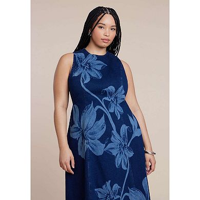 ELOQUII Women's Plus Size Printed Denim Dress