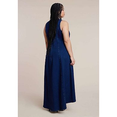 ELOQUII Women's Plus Size Printed Denim Dress